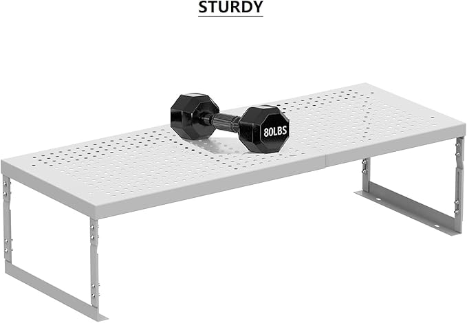 Stackable Expandable Metal Shelf Organizer - Adjustable Wire Storage Rack with Holes for Kitchen, Bathroom, Cabinet, Office - Space Saving, Durable & Sturdy Design（3PACKS/Large/White