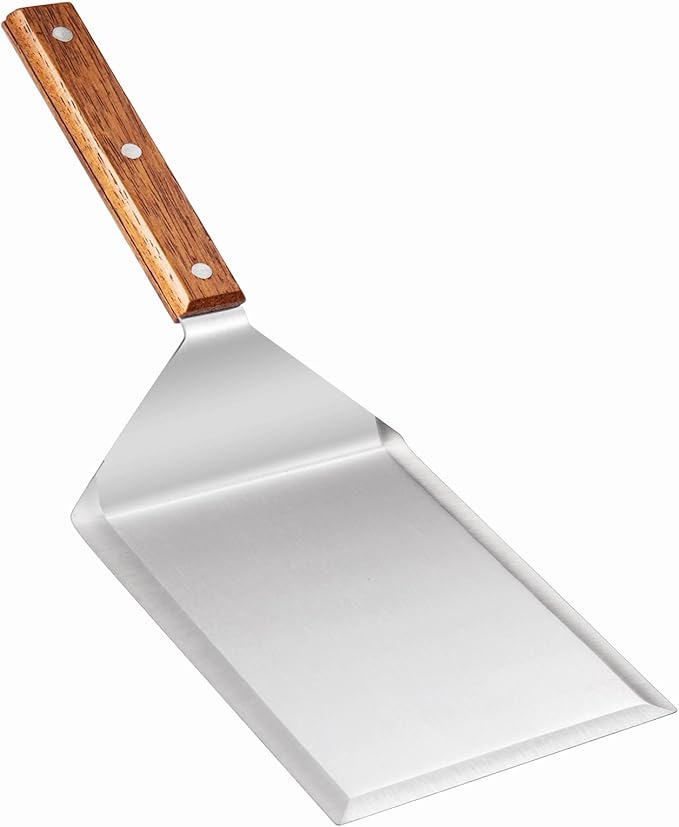 Extra Wide Spatula with Beveled Edges, Oversized Stainless-Steel Spatula with Wood Handle for Skillets, Griddles & Pancake Flipper for Burgers, Omelet, and Versatile for Culinary Task, 6 x 5-inches