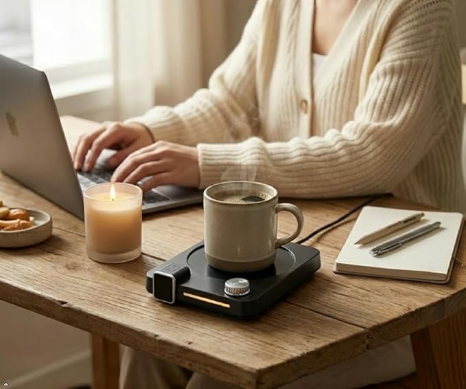 Coffee Mug Warmer for Desk, 40W Electric Cup Warmer with Digital Display, 9 Temp Settings, 1–12H Timer & Auto On/Off, LED Display Candle & Beverage Warmer Plate.