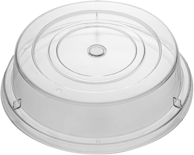 Restaurantware Cater Tek 11 Inch Polycarbonate Plate Cover 1 Shatterproof Dish Cover - Microwavable Endures Up To 210F Clear Plastic Splatter Cover With Finger Hole For 11 Inch Plates