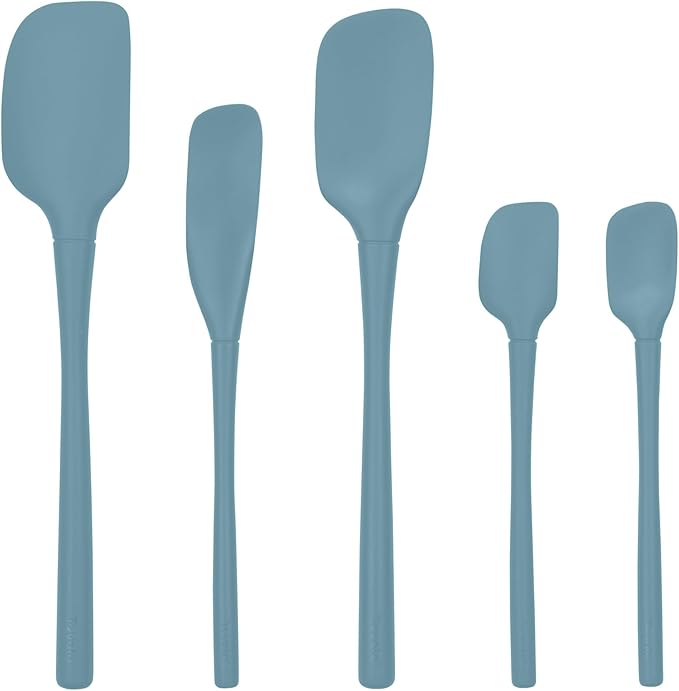 Tovolo Flex Core 5 Piece Silicone Spatula Set Heat Resistant All Silicone Utensils Include Non Stick Spatula Spoonula Jar Scraper, Dishwasher Safe BPA Free Spatulas for Baking Mixing, Blue Slate