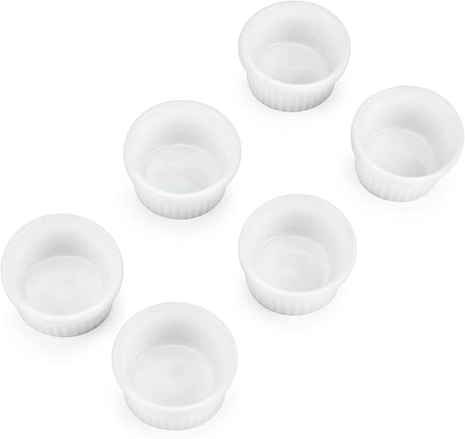 Mini Ramekins 1 oz. 30 ml|Microwave & Oven Safe, Porcelain Souffle Dish, Dipping Sauce, & Small Dessert Cups| 6 Count