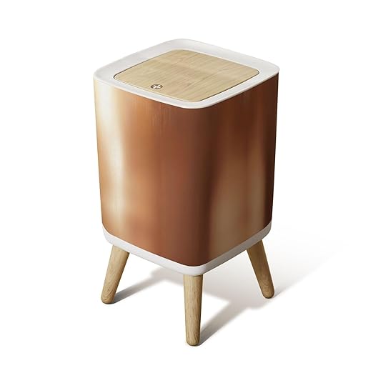 Small Trash Can with Lid Metal Copper texture aluminum brushed Copper texture reflection Copper Wastebasket with Press Cover Dog Proof Garbage Can Waste Bin for Kitchen Bathroom Nursery 2.6 Gallon