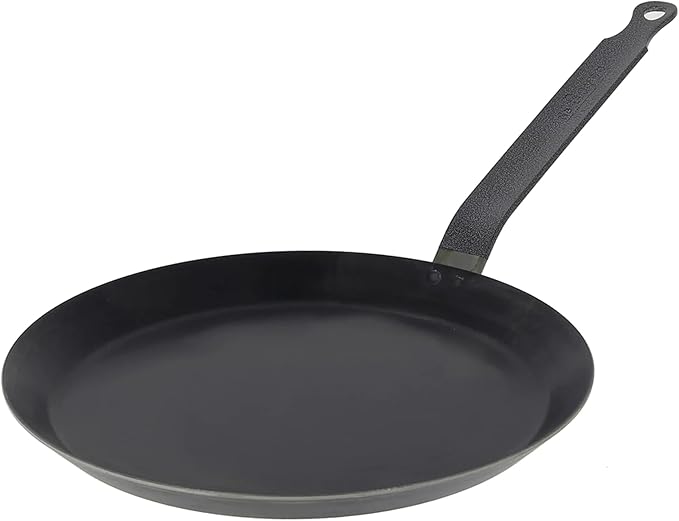 de Buyer Blue Carbon Steel Crepe & Tortilla Pan - 7” Diameter, 5.25” Cooking Surface - Ideal for Making & Reheating Crepes, Tortillas & Pancakes - Naturally Non-Stick Finish - Made in France
