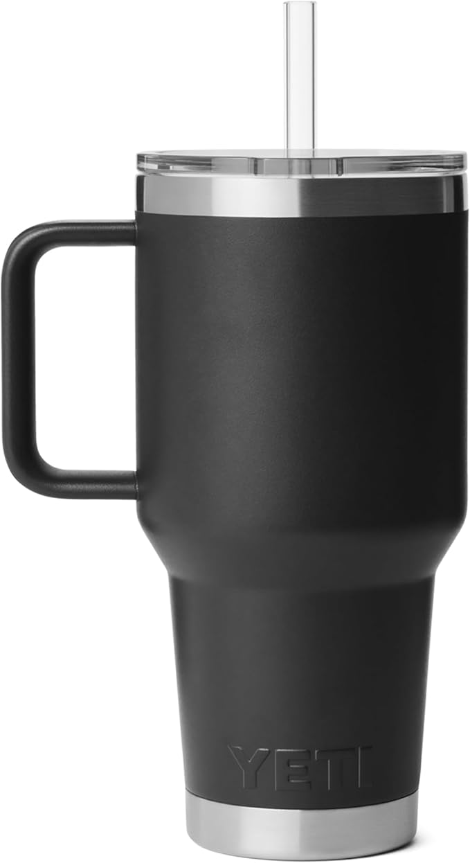 YETI Rambler 35 oz Straw Mug 2.0 - Double-Wall Vacuum Insulation for Cold Beverages – Dishwasher Safe – Cupholder Compatible – Reusable Straw – Comfortable Grip Handle – Travel Mug - Black
