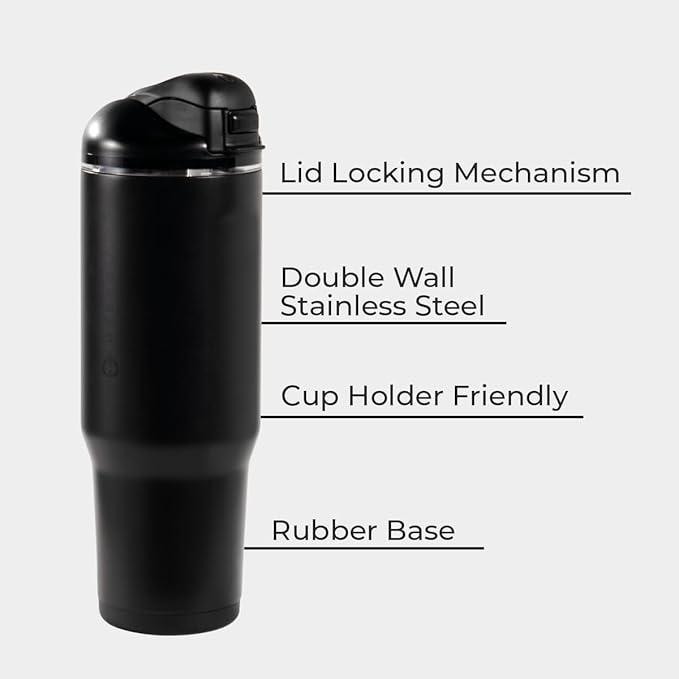 HydroJug Ease2o Water Bottle with Straw & Chug Lid, Stainless Steel, Vented Cap to Help Reduce Pressure, Water-Level Window, Cup Holder Friendly, Non-Slip Base – 32oz, Black