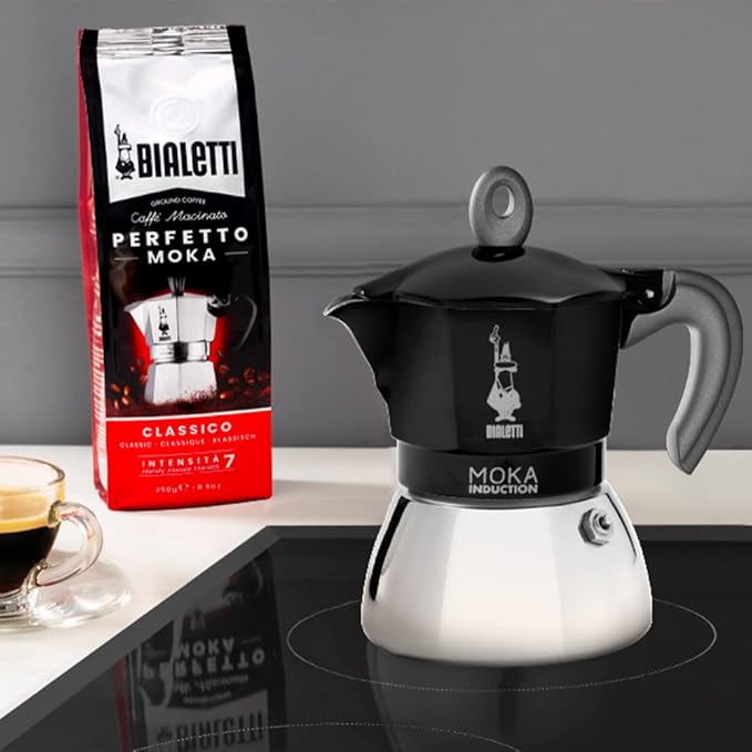 Bialetti - Moka Induction, Moka Pot, Suitable for all Types of Hobs, 2 Cups Espresso (2.8 Oz), 90 milliliters,Black