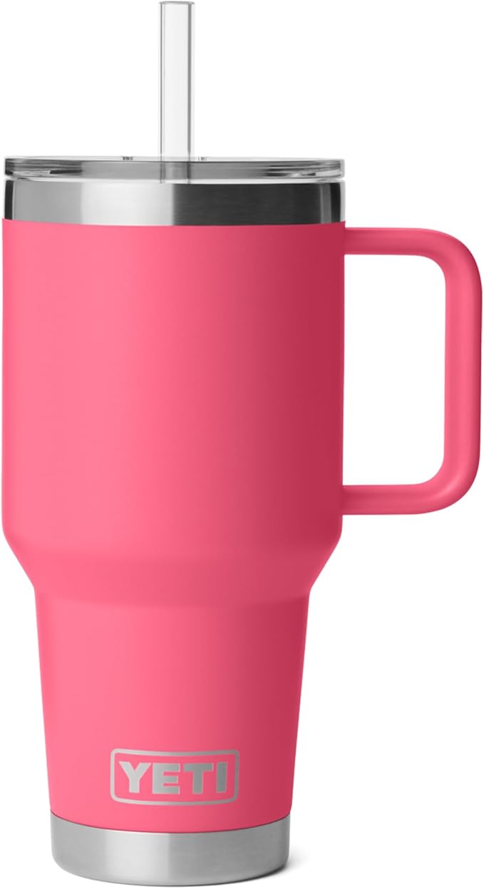 YETI Rambler 35 oz Straw Mug 2.0 - Double-Wall Vacuum Insulation for Cold Beverages – Dishwasher Safe – Cupholder Compatible – Reusable Straw – Comfortable Grip Handle – Travel Mug - Tropical Pink