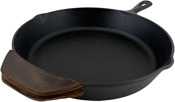 Rustic Leather Hot Handle Holder (Cast Iron Side Kick Potholder) Double Layered, Double Stitched and Handmade by Hide & Drink (Bourbon Brown)