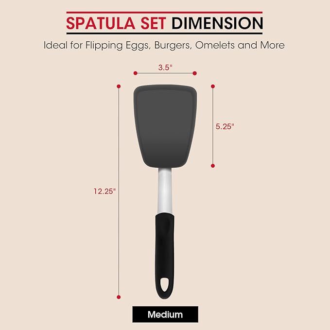 Unicook Flexible Silicone Spatula, 600°F Heat Resistant Silicone Turner for Nonstick Cookware, Essential Kitchen Cooking Utensil, Ideal for Flipping Eggs, Pancake, Burgers, Crepes and More, Medium