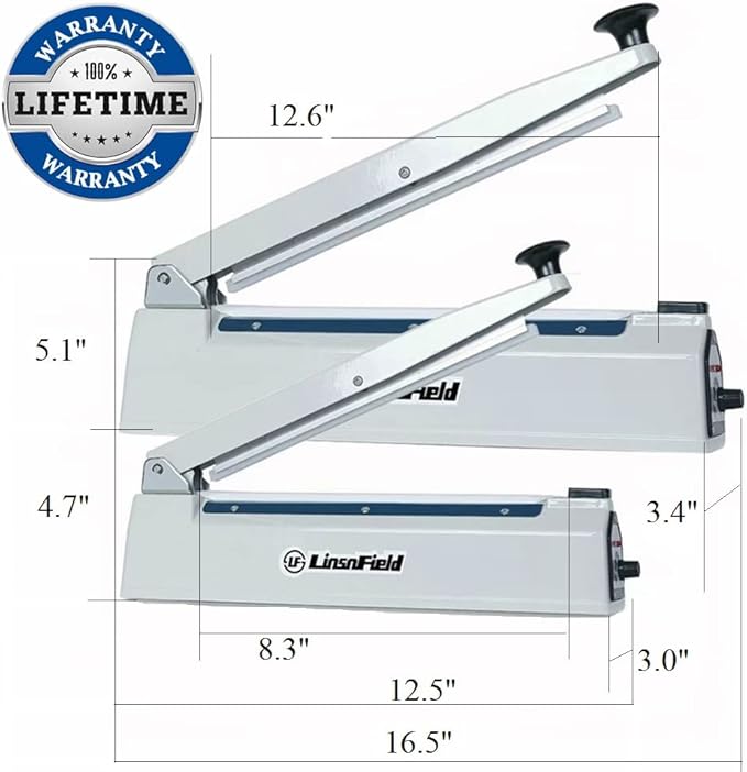Sealer Pro, Patented 8-inch Impulse Heat Sealer, 2-mm Sealing Width Super Heavy Duty Bag Sealing Machine with Extra 2 Replacements, 1Fuse Included, White