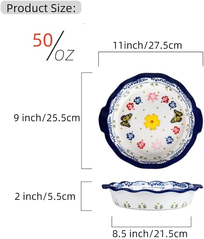 Pie Pans, 11 Inches Ceramic Quiche Pans, Round Pie Tins for Pie, Pizza, Cake, Dinner, Banquet,Oven Safe
