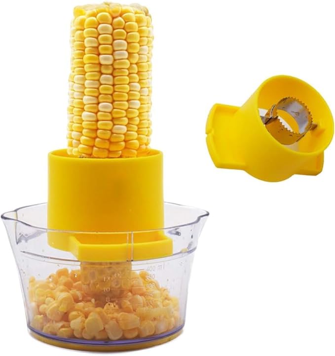Quick Corn Cob Stripper Bowl, Corn Cutter With Integrated Stainless Steel Blades, Safe And Easy To Use, Corn Peeler with Measuring Bowl for Storage
