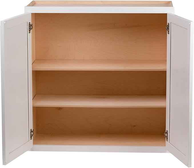 Quicklock RTA (Ready-to-Assemble) 42" Tall Wall Kitchen Cabinets - Shaker Style | 100% Hardwood | Made in America | Soft Close Hardware (12" D x 27" W x 42" H, Pure White)