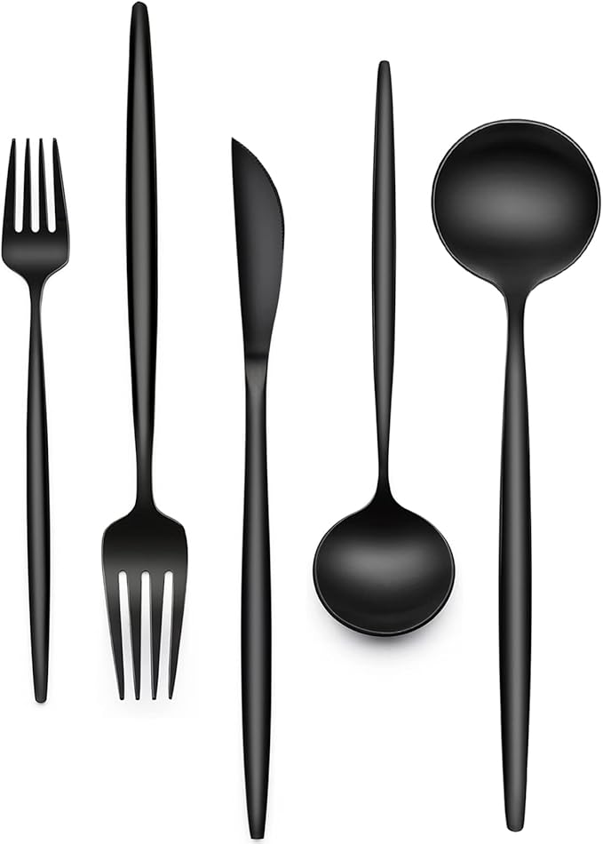 30-Piece Black Silverware Set, Flatware Set for 6, Food-Grade Stainless Steel Tableware Cutlery Set, Utensil Sets Kitchen Cutlery for Home Office Restaurant Hotel