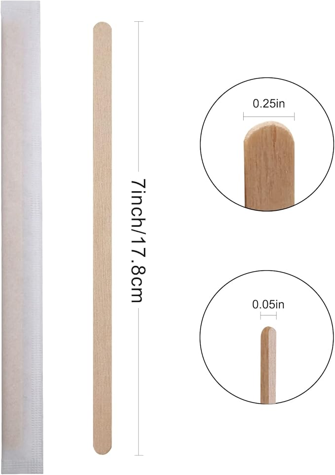 BLUE TOP Individually Paper Wrapped Wooden Coffee Stirrers 7 Inch Pack 500, Disposable Wood Sticks for Coffee/Tea/Hot Beverage/Hot Chocolate/Cold Drinks, Wood Blenders for butter sugar,Craft Stick