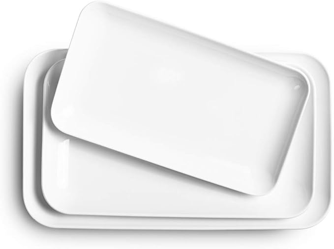 DELLING Large Serving Platter Set of 3, 16/14/12 Inch Porcelain Serving Trays for Party - White Ceramic Rectangular Platters for Entertaining, Appetizer Fruit Tray for Mother's Day Shower Dinner