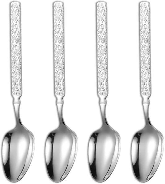 Thickened Stainless Steel Dinner Spoons with Hammered Edge,Serving Spoon Set,Heavy Table Spoons for Dinner, Party Wedding,Set of 4