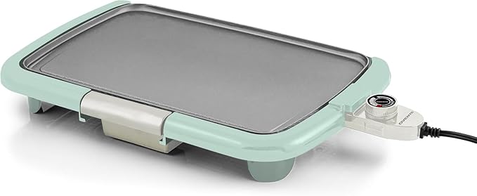 OVENTE Electric Griddle with 16 x 10 Inch Flat Non-Stick Cooking Surface, Removable and Adjustable Temperature Control, Indoor Grill for Instant Breakfast, Pancakes, Eggs or Burgers, Blue GD1610LBL