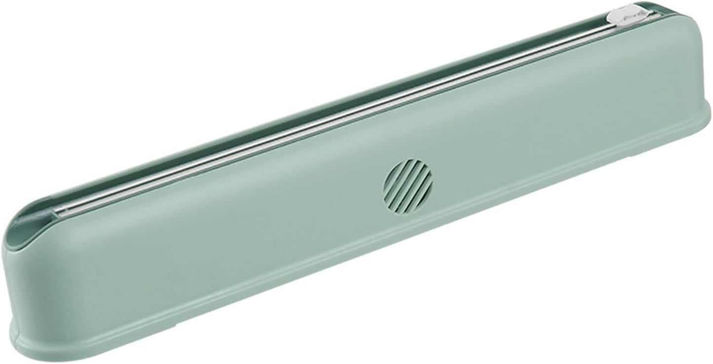 Mount Magnetic Refillable Plastic Wrap Dispenser with Cutter,Food Cling Wrap Film Cutter,Tin Aluminum Foil Dispenser,Slide Chic Parchment Paper Dispenser, Fit 12" X 300 Feet Plastic Wrap - Green