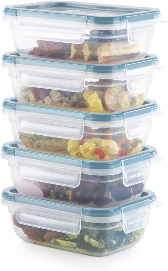 Snapware Plastic Total Solutions (5-Pack, 3 Cup) Food Storage Containers Set, Airtight & Leakproof Plastic Locking BPA-Free Lids Tupperware, Freezer Dishwasher Microwave Safe