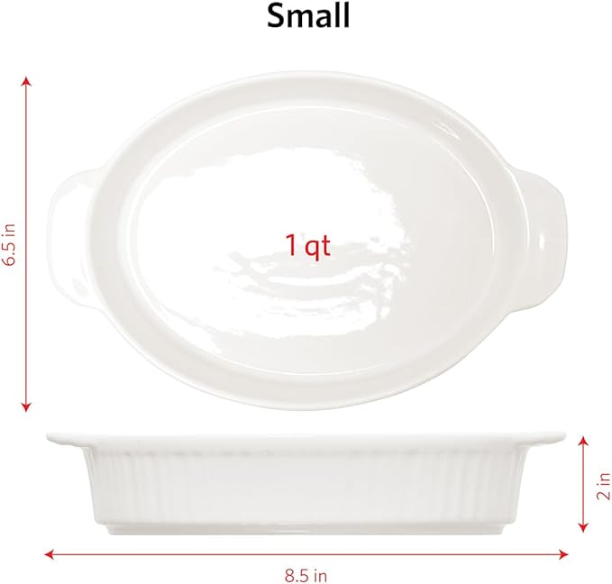 Glad Baking Dish Set, 3pc - Oval Stoneware Casserole Dishes for Oven and Microwave - Nesting Bakeware Set with Handles (11.5'', 10'', and 8.5''), Dishwasher Safe