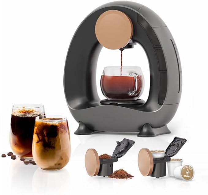 BENFUCHEN Pod and Grounds Single-Serve Coffee Maker, 2 in 1 One Cup Coffee Machine Compatible with K-Cup Pod & Coffee Grounds/Tea, Compact Design, 4-8oz, Grey