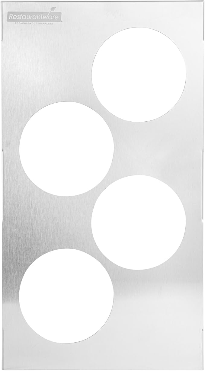 Restaurantware Squeeze Bottle Template Pack of 1 Stainless Steel 4 Hole Holder Top, 3.25" Diameter Fits 1/3 Size Food Pans, Dishwasher Friendly Integrated Lip Design Holder Top for Condiment Bottles