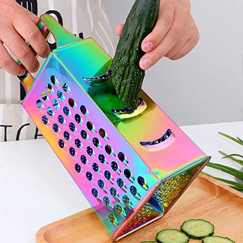 4 Sides Box Grater For Kitchen,Stainless Steel Cheese Grater With Handle,Multi-Function Vegetable Slicer Food Shredder For Chees,Ginger,Vegetables,Rainbow