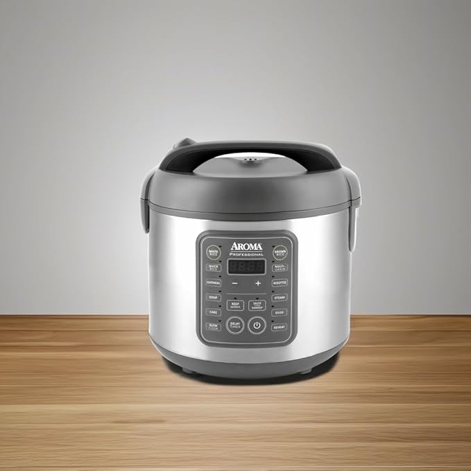 AROMA Professional Digital Rice Cooker, 10-Cup (Uncooked) / 20-Cup (Cooked), Multicooker, Slow Cooker, Steamer, Oatmeal Cooker, Egg Cooker, STS, 5 Qt, Gray, ARC-5200SG