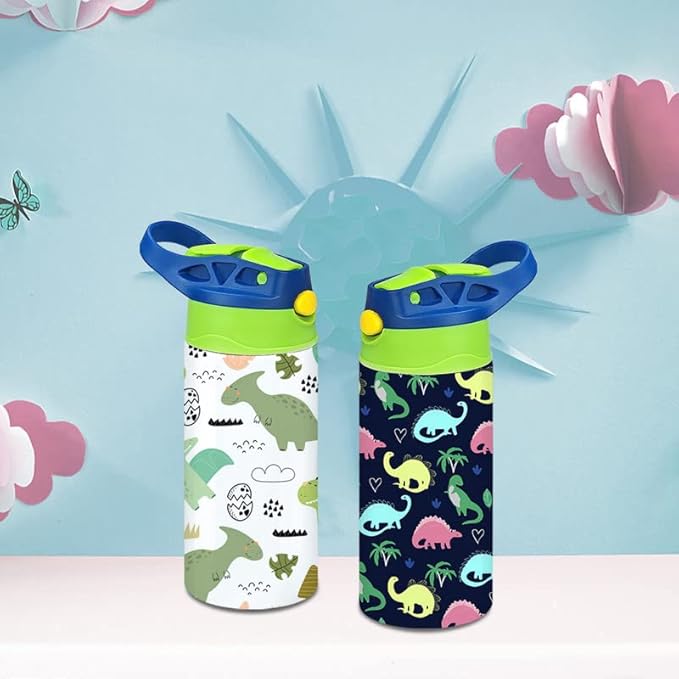 Kids Sublimation Tumbler,12oz Sublimation Water Bottle Blanks,Straight Stainless Steel Todder Sippy Cup,2PACK Double Wall Insulated Sippy Tumbler with Handle,Shrink Film,Leak Proof(Blue)