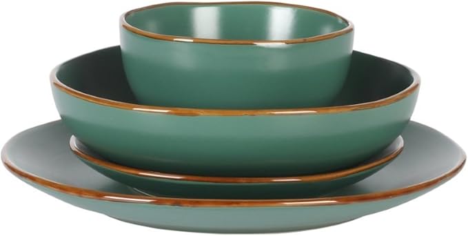 Gibson Home Hazeltine 16-Piece Green Stoneware Dinnerware Set – Plates and Bowls, Durable Ceramic Kitchen Dinner Set