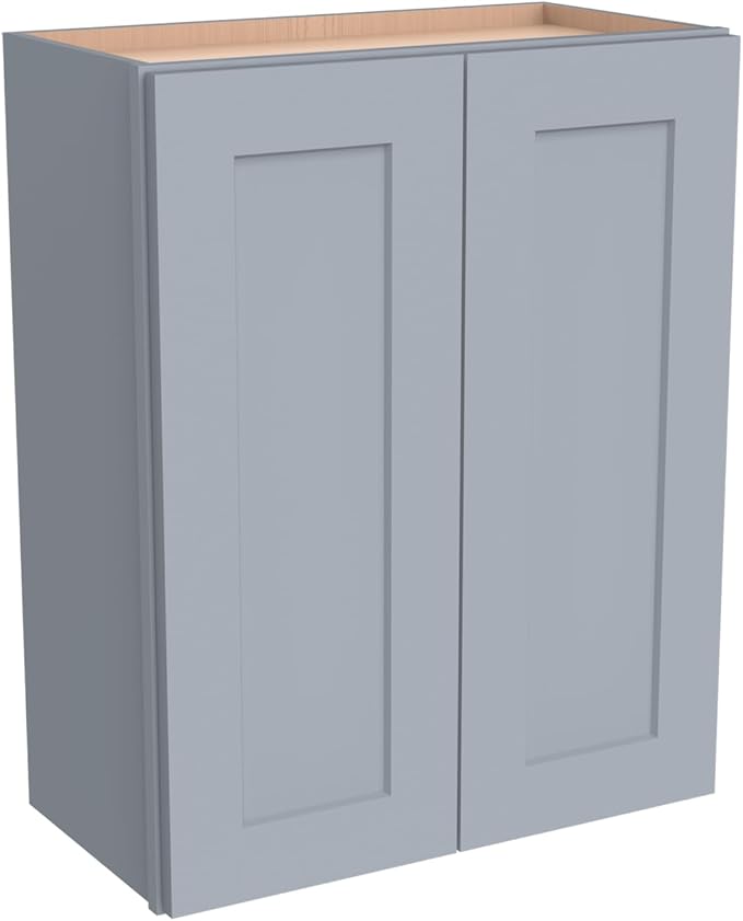 Wall-Mounted Cabinet – Solid Wood Shaker Style Medicine Cabinet with Adjustable Shelves & Soft-Close Doors for Bathroom, Kitchen, and Office Storage (Grey, 33" W x 12" D x 30" H)