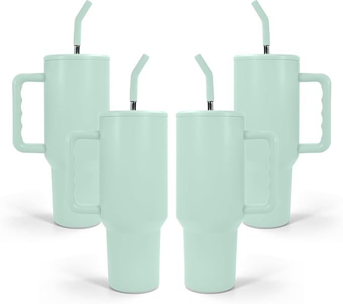 AGH 40 oz Sublimation Tumbler with Handle 4-Pack Stainless Steel Insulated Tumblers Blanks Water Bottle Travel Cups Matte Green