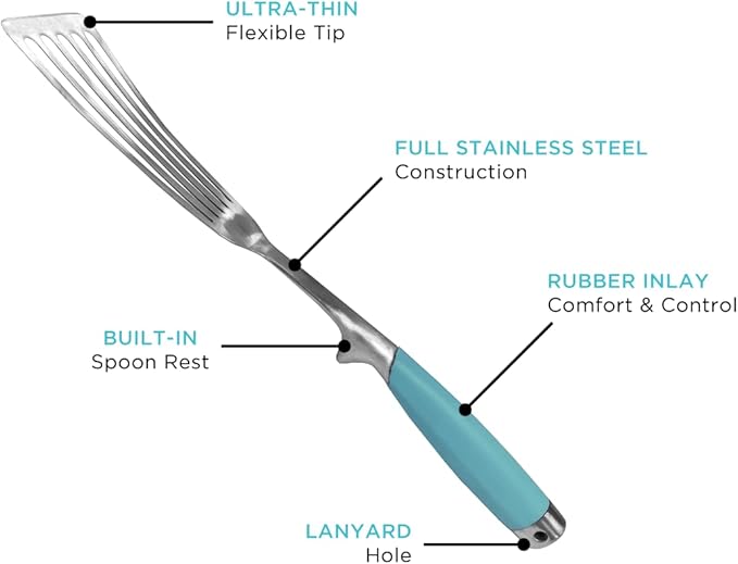 Toadfish 14.5'' Ultimate Nonstick Fish Spatula, Stainless Steel Metal Spatula, Slotted Turner Perfect for Cooking Seafood on the Grill or Kitchen