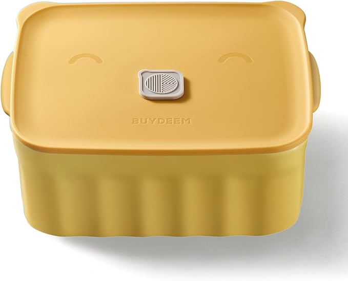 BUYDEEM Ceramic Food Storage Container with Airtight Lid, 28 oz Bento Lunch with Airlock Lid, Stackable Bento Box Microwaveable, Reusable and Dishwasher Safe, for Office Work and Travel, Mellow Yellow