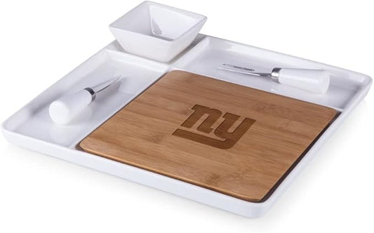 Picnic TIME NFL Peninsula Cutting Board & Serving Tray - Cheese Board - Charcuterie Board - Appetizer Plate, Bamboo & White Ceramic