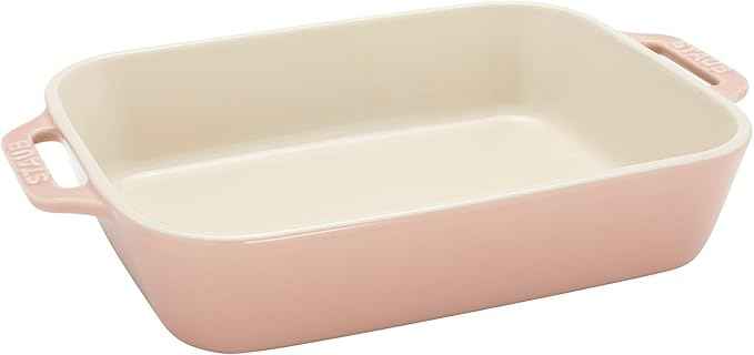 Staub Ceramic 4-pc Baking Pans Set, Casserole Dish with Lid, Brownie Pan, Light Pink