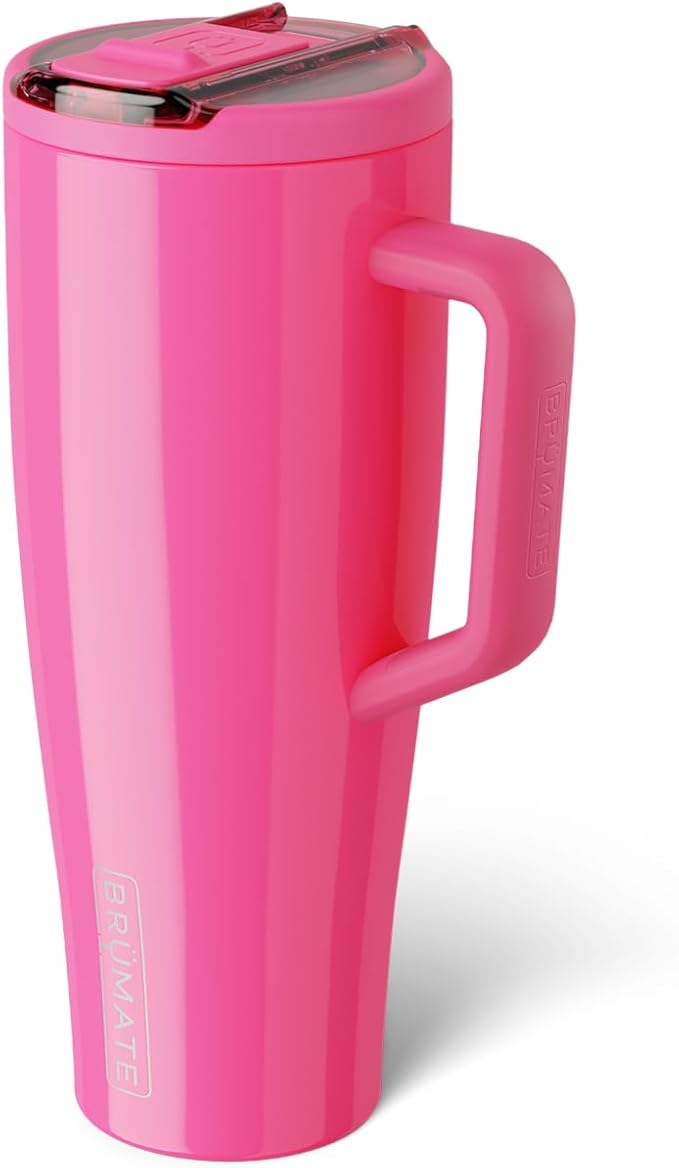 BrüMate Era Flip 40oz Tumbler with 100% Leakproof Covered Straw Lid | Hygienic Covered Straw | Insulated Stainless Steel Water Bottle with Handle | Cup Holder Friendly | BPA-Free (Neon Pink)