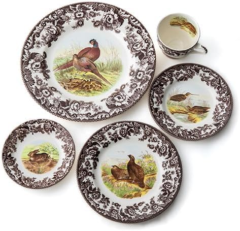 Spode Woodland Red Grouse Dinner Plate - 10.5" Fine Earthenware, British Flowers Border, Rustic Game Animal Design Made in England - Microwave, Freezer, Oven, Dishwasher Safe for Holiday Dining