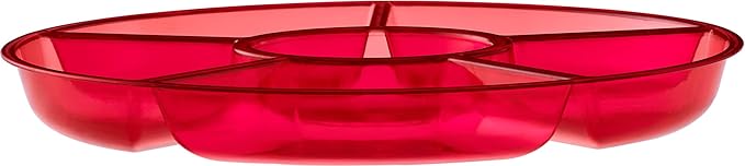 Plasticpro 6 Sectional Round Plastic Serving Tray/Platter (2, Red)