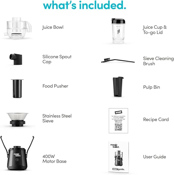 Magic Bullet® Mini Juicer,Countertop Space-Saving,2" Feed Chute for Fruits and Vegetables,400W,16oz Cup,Compact Design,Black,MBJ50100AK,(Pack of 2)