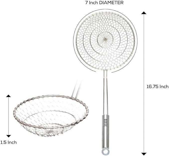 Helen’s Asian Kitchen Spider Strainer, All Stainless Steel, 7-Inch Strainer Basket With 12-Inch Handle