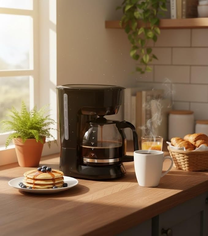 12-Cup Coffee Maker with Easy On/Off Switch, Easy Pour, Non-Drip Carafe with Removable Filter Basket,Keep Hot Plate,Clear Water Level Window Coffee Machine, Black (Black)