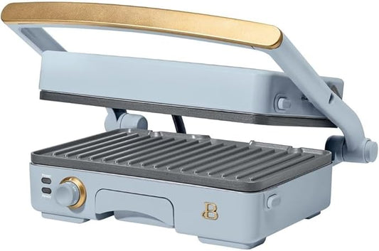 Panini Press Indoor Grill 1 2-in-1200W Non-Stick Removable Plates Sandwich Maker by Drew Barrymoree. (Cornflower Blue)