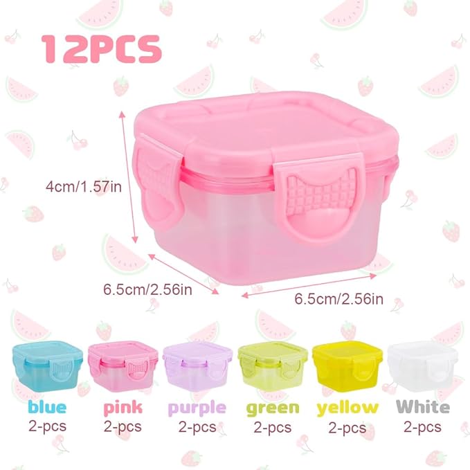 12PCS Food Storage Containers with Airtight Lids, 60ML Small Plastic Meal Prep Boxes, Dishwasher & Microwave Safe,BPA Free (White, Pink, Yellow, Blue, Purple, Green)