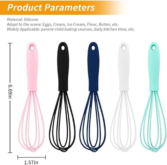 5 Pcs Silicone Whisk for Cooking - Mini Whisk Stainless Steel Dough Whisk, Non Stick Hand Tiny Balloon Wire Whisk, Milk Egg Frother for Blending Whisking Beating Stirring Baking