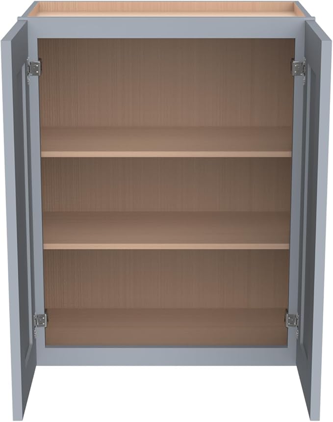 Wall-Mounted Cabinet – Solid Wood Shaker Style Medicine Cabinet with Adjustable Shelves & Soft-Close Doors for Bathroom, Kitchen, and Office Storage (Grey, 33" W x 12" D x 30" H)