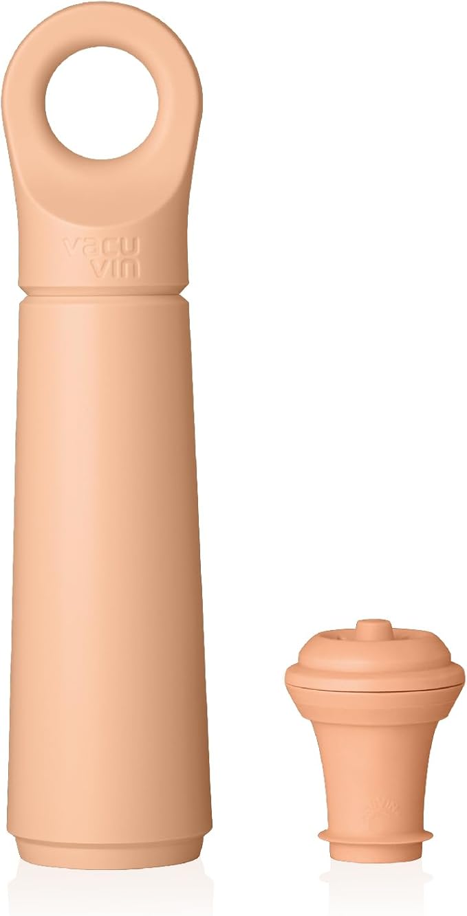 Vacu Vin Wine Saver Loop - Designed and Made in the Netherlands - Vacuum Wine Stopper Keeps Your Wine Fresh for up to 10 Days - Reusable, Made with 98% Recycled Material - 1 Pump, 5 Stoppers, Terra
