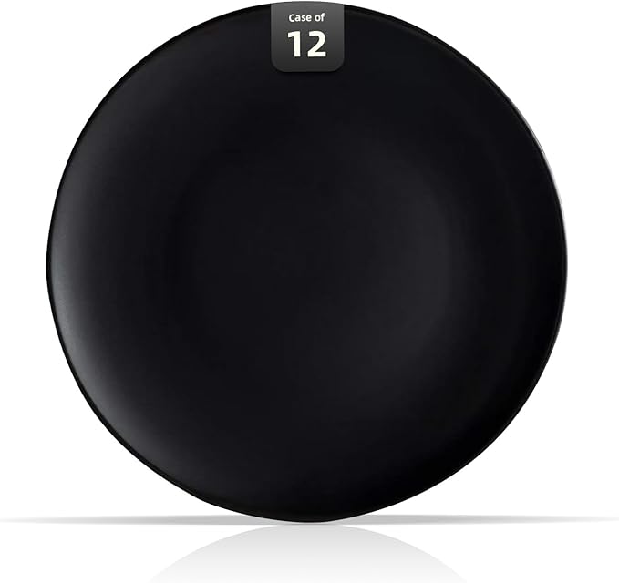 Stoneware Coupe Commercial Grade Dinner Plates, Matte Black Round Plates 10.5", Case of 12